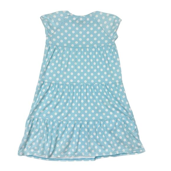 Garnet Hill Dress Size 8 Blue Polka Dot Mini Green Cotton Tiered Shift Summer - Picture 2 of 9